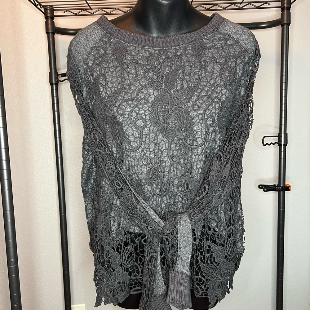 Gray Lace Knit Sweater
